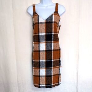 Brown Black Large Plaid Pattern Flannel Jumper Dress Size Medium